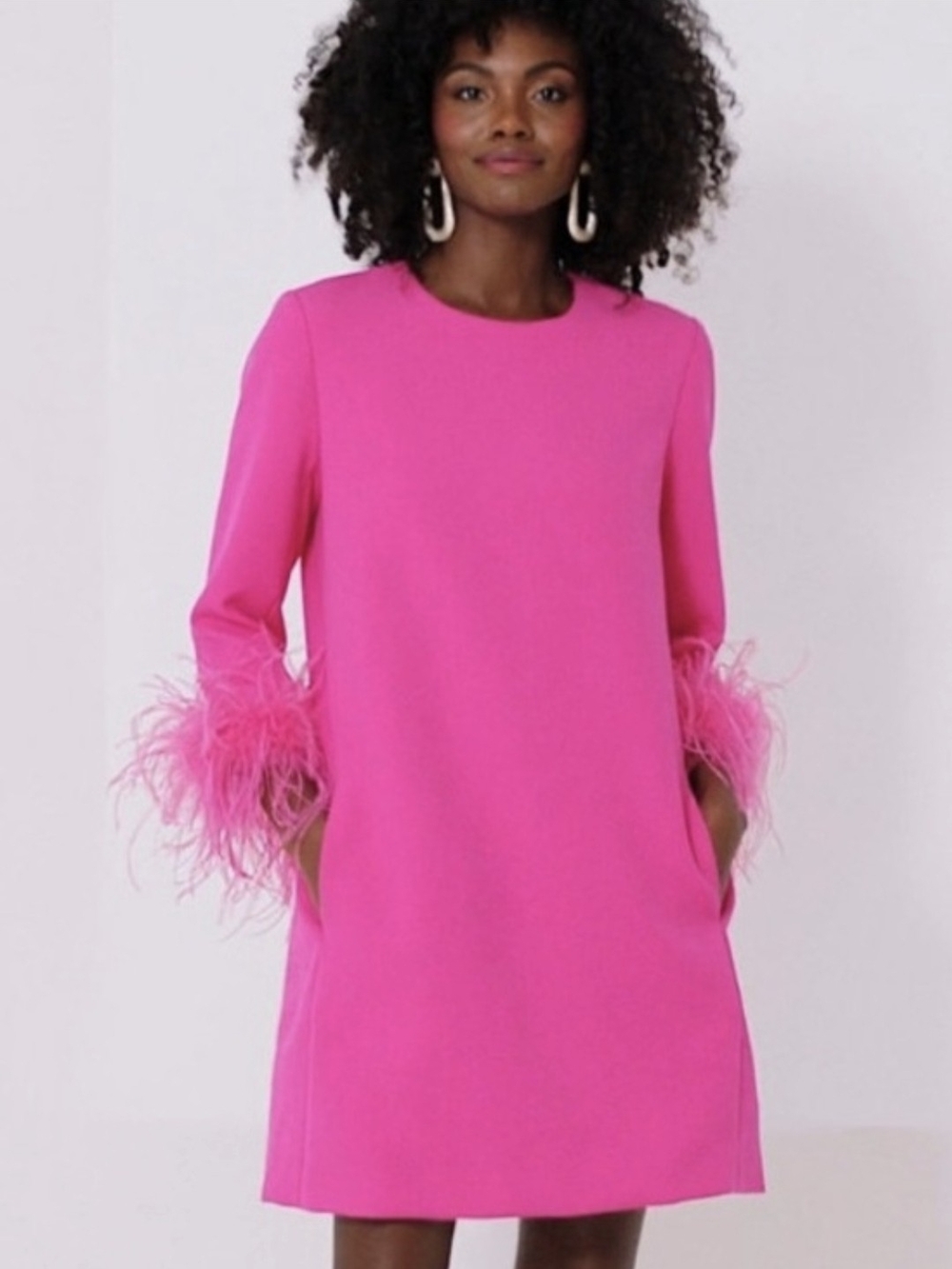 Tuckernuck Bright Pink Feather-Cuff Shift Dress - Women's L